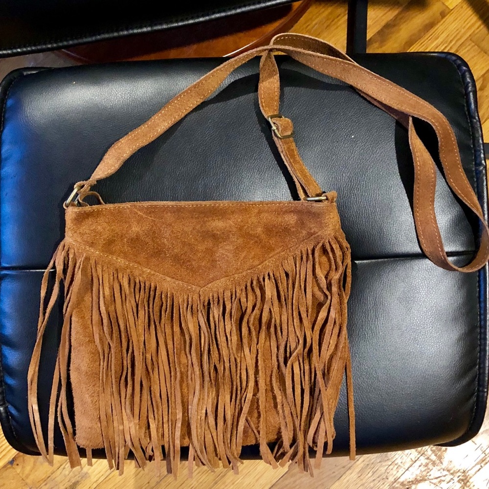 Genuine suede fringe trim purse